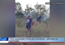 Βόλος Τρεις διαδοχικές πυρκαγιές στον Βόλο – Έρευνες για εμπρησμό 190826